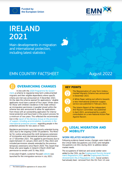 Image of the first page of EMN Country Factsheet: Ireland 2021